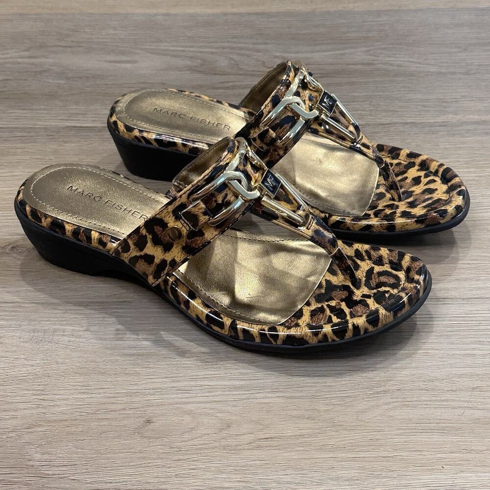 Marc Fisher NIB Women’s 6 Leopard Print Thong Wedge Sandals Jersey Shore Y2K - Picture 4 of 8